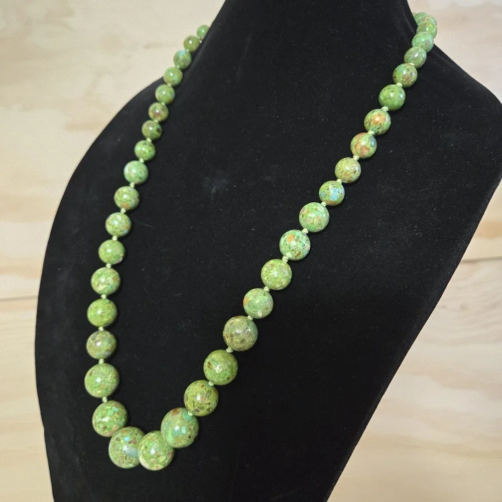 AIL Aluma Green Turquoise Mosaic Graduated Bead Sterling Silver Necklace 28